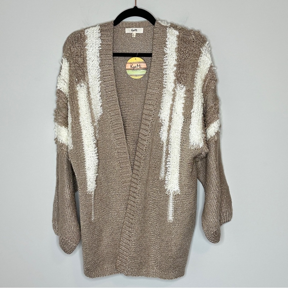 Cozy Cuddly Neutral Brown & White Ribbed Knit‎ Cardigan Women’s Small NWT